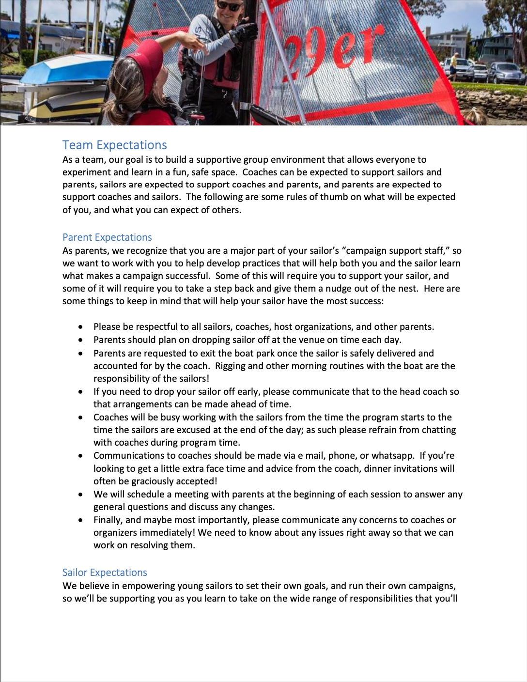 Skiff Squad Parent Sailor Handbook